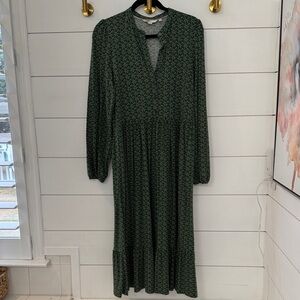 Boden Green Button Front Long Sleeve Dress